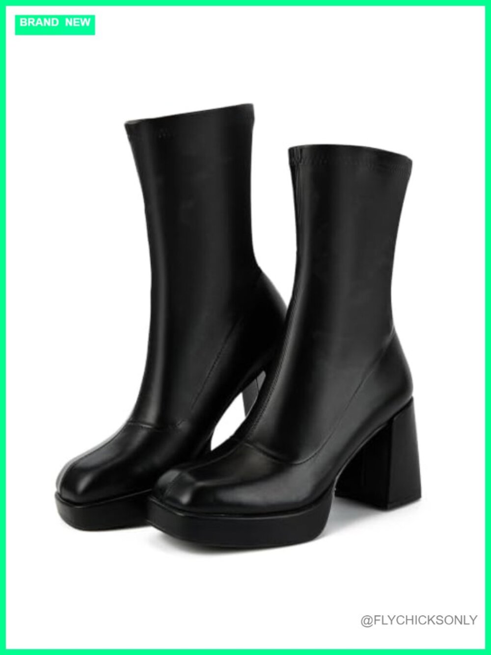 Women's Platform Ankle Boots Square Toe Chunky Heel Pull-On Faux Leather